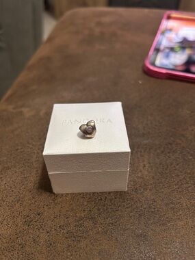Retired Pandora Rose Silver Heart Charm with Pink Stone